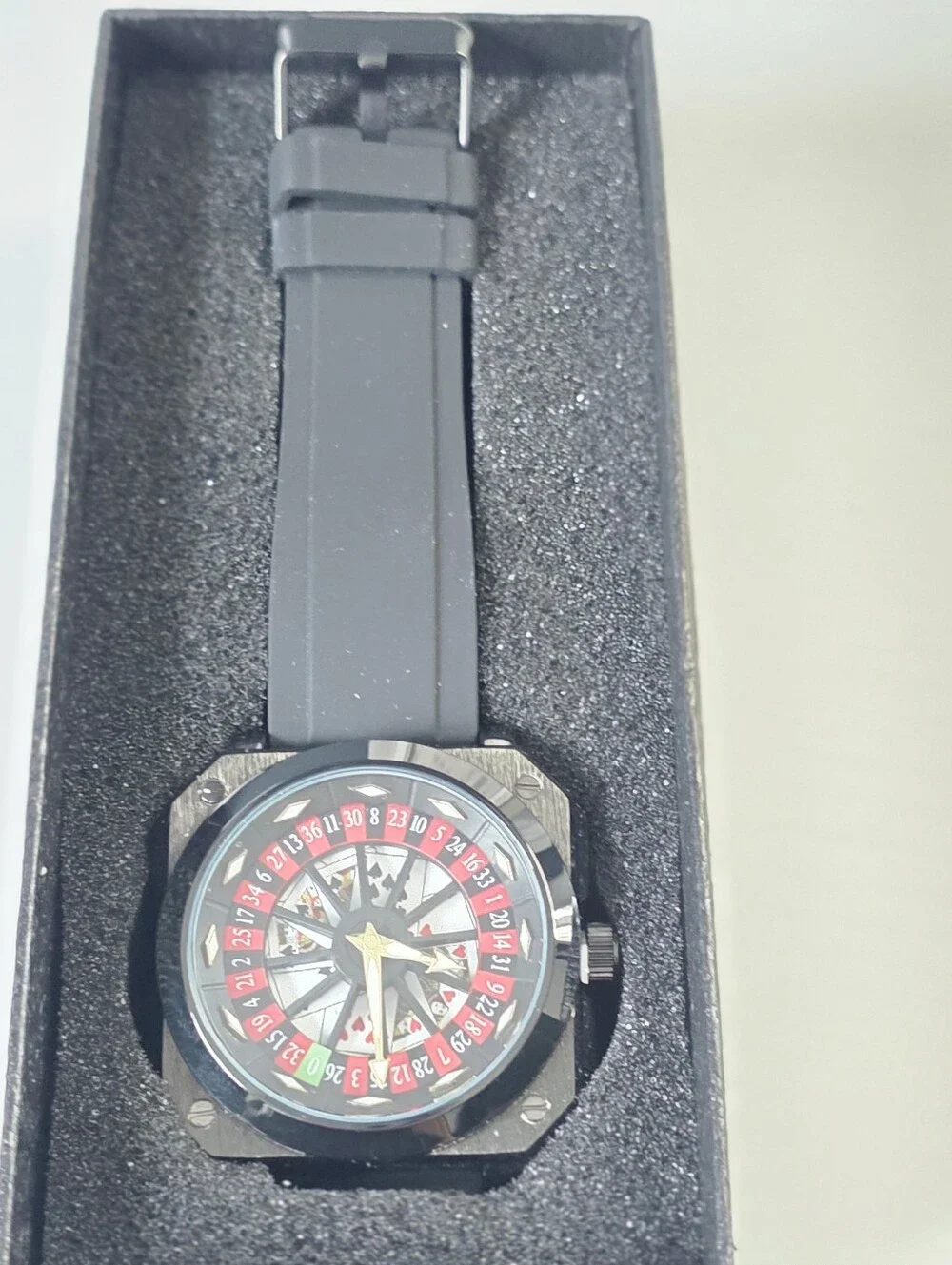 361.  Black Rotating Roulette-Style Dial Sport Watch